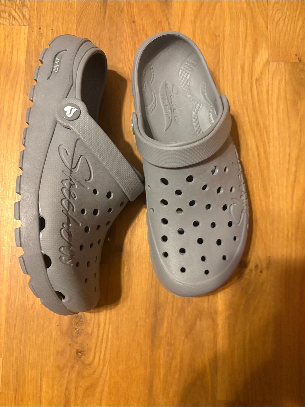Skechers Gray Perforated Comfort Clogs with Adjustable Strap